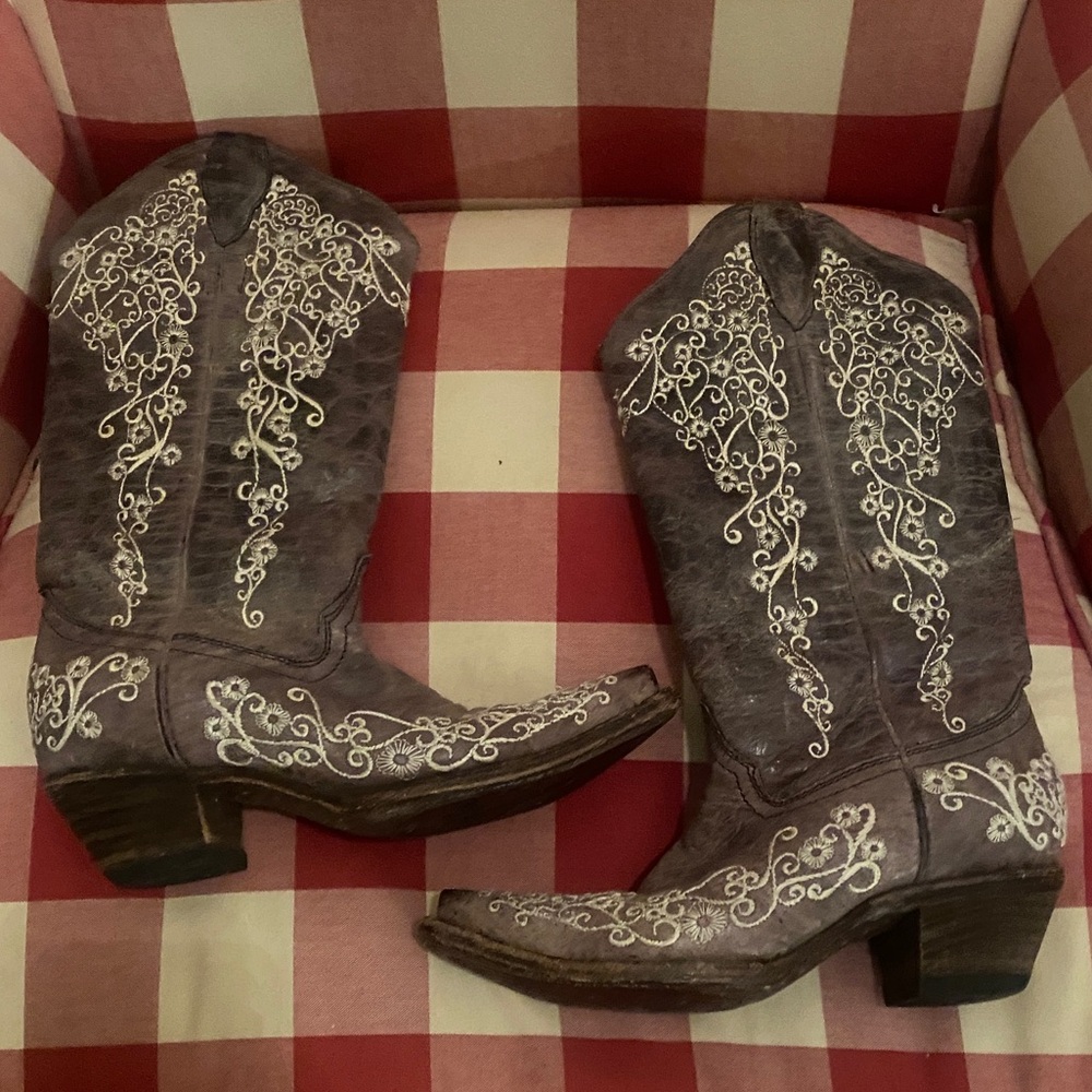 🎀 Corral leather cowboy boots 6.5 Brown Crater Bone Embroidered